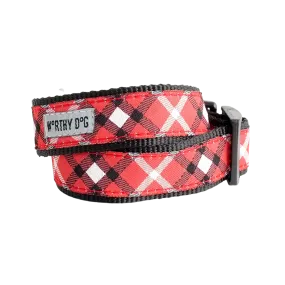 The Worthy Dog Bias Plaid Red Dog Collar
